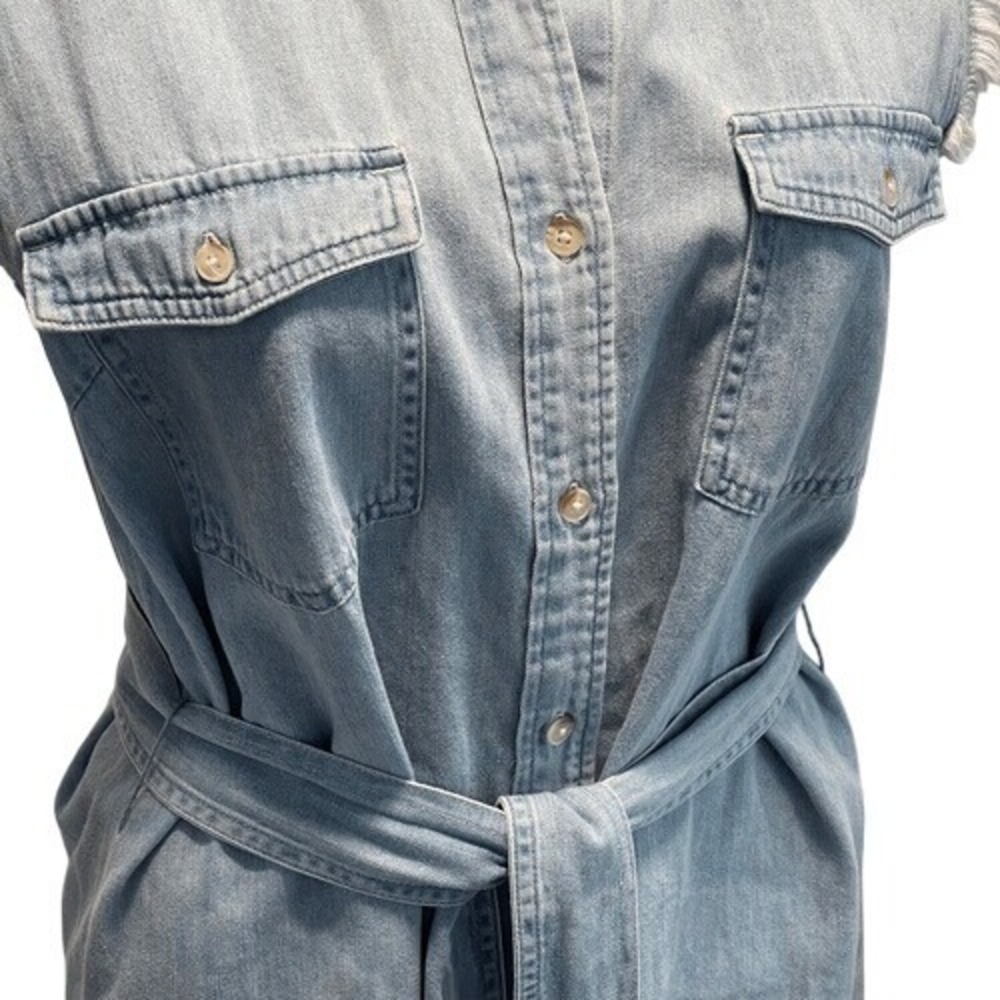 7 For All Mankind Chambray Sleeveless Belted Shirt Dress Light Blue Size S - Picture 2 of 11
